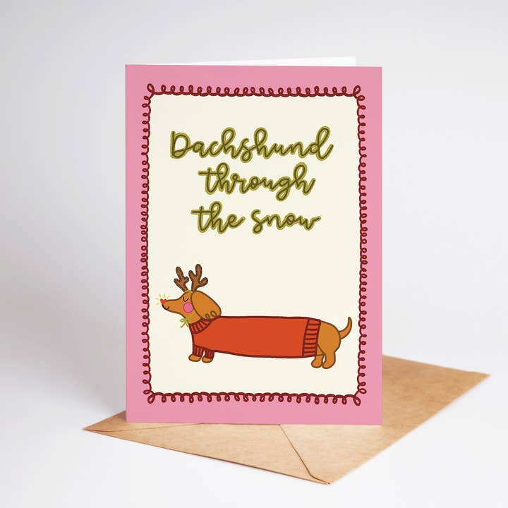 The Shelley Society - Wholesale Christmas Card - Dachshund Through the Snow Weenie Dog Holiday Greeting Card2