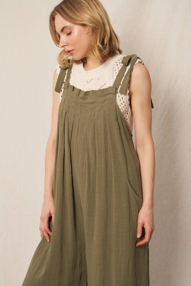 En Crème - Wholesale Jumpsuit - Women's - Ruched Neck Shoulder Tie Loose Fit Jumpsuit24