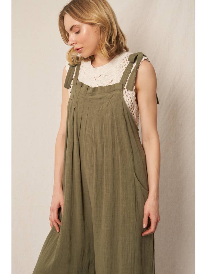 En Crème - Wholesale Jumpsuit - Women's - Ruched Neck Shoulder Tie Loose Fit Jumpsuit24