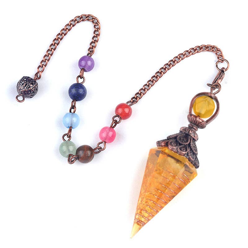 Mio Queena - Wholesale Spiritual Stone/Crystal - Hexagonal Cone Stone Pendulum with Chakra Chain - CS13
