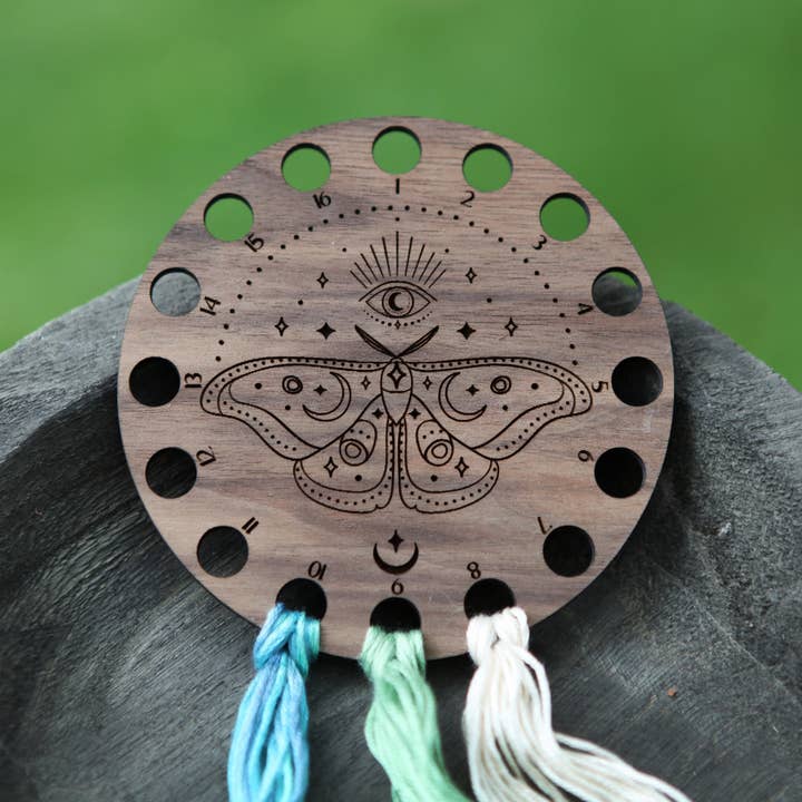 Mystical Moth Embroidery Floss Storage - Walnut Wood for wholesale by Sunrise Grove
