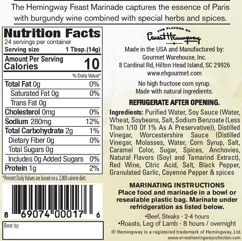 Gourmet Warehouse Brands - Wholesale Marinade - Hemingway "The Feast" Marinade2