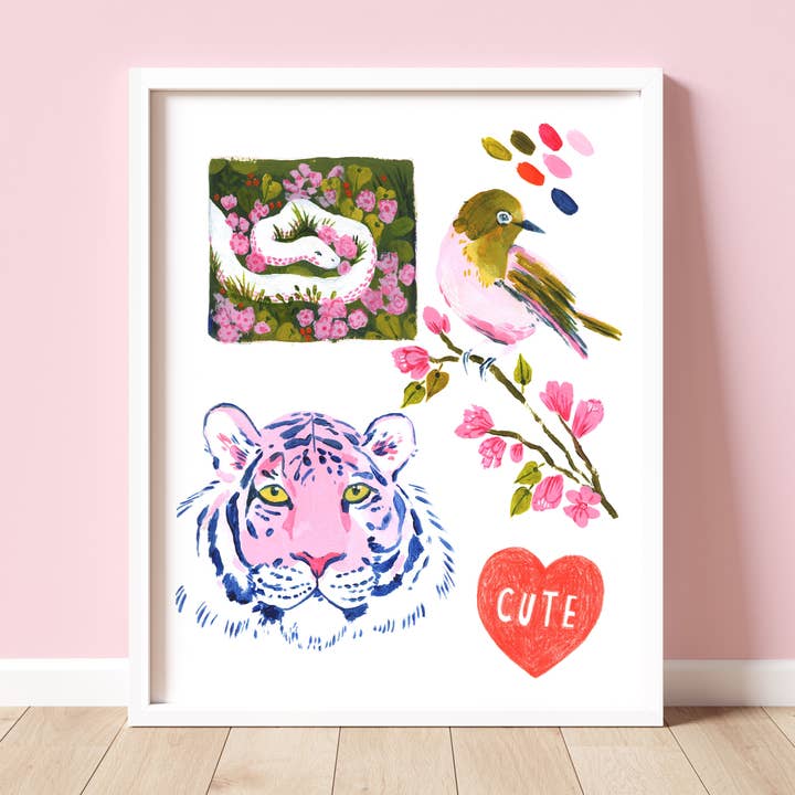 Tiger and Bird Sketchbook stampa pagina per la vendita all'ingrosso da parte di Joanna Clay Design