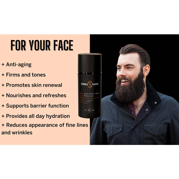 stubble + 'stache - Wholesale Facial Moisturizer - Men's - Hydrate: Daily Probiotic Facial + Beard Moisturizer