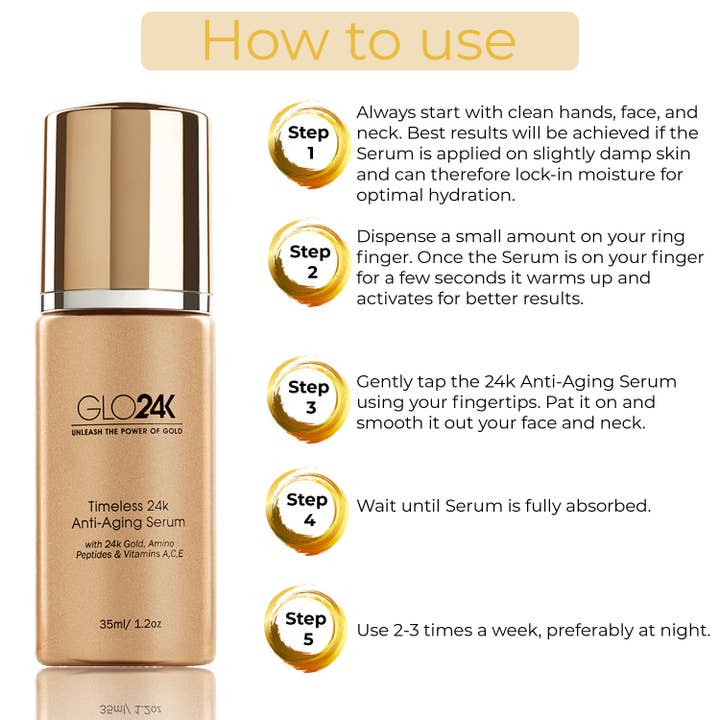 GLO24K - Wholesale Facial Serum/Concentrate - Timeless 24k Anti-Aging Serum with 24k Gold & Amino Peptides