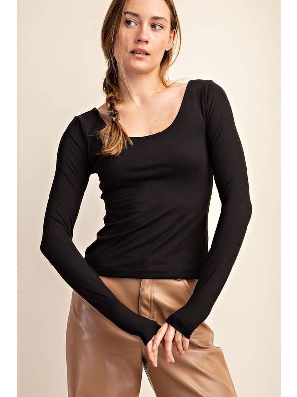Sunday Morning - Wholesale Knit Top - Women's - T6799PL37 PLUS ROUND NECK LONG SLEEVE RECYCLED BUTTER TOP