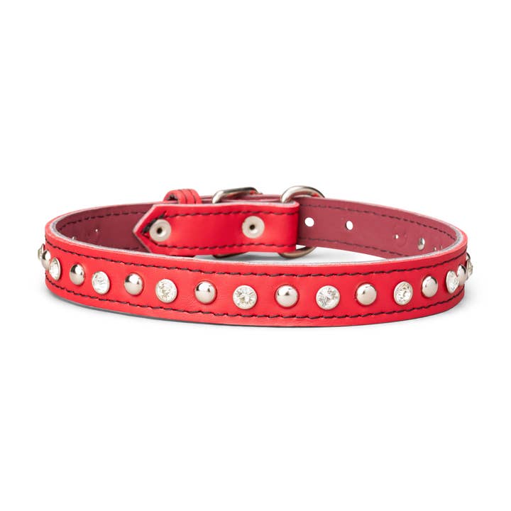TOP DOG BRAND INC - Venta al por mayor Collar - Perros - Collar de cuero de 1 pulgada de ancho con diamantes de imitación transparentes y tachuelas.4