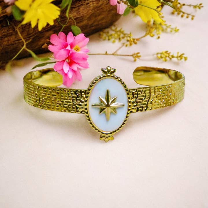 “ANAÏS” adaptable steel bracelet with natural mother-of-pearl for wholesale by TOURMALYN