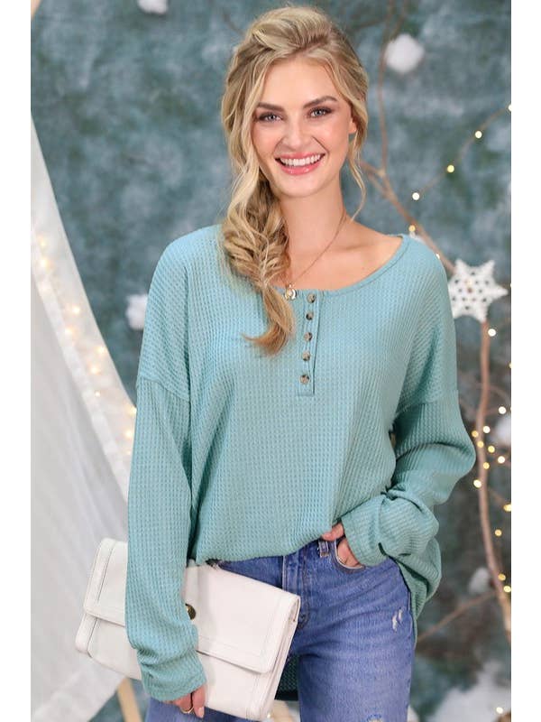 NINEXIS - Wholesale Knit Top - Women's - CWTTL450_BUTTON PLACKET LONG SLEEVE WAFFLE TOP6