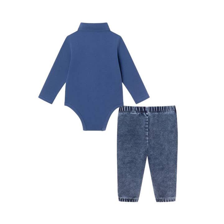 Marina Militare Set Shirtzie® con bretelle per neonato e pantaloni in spugna di jeans sintetico in 2 pezzi | Navy in vendita all'ingrosso su Faire