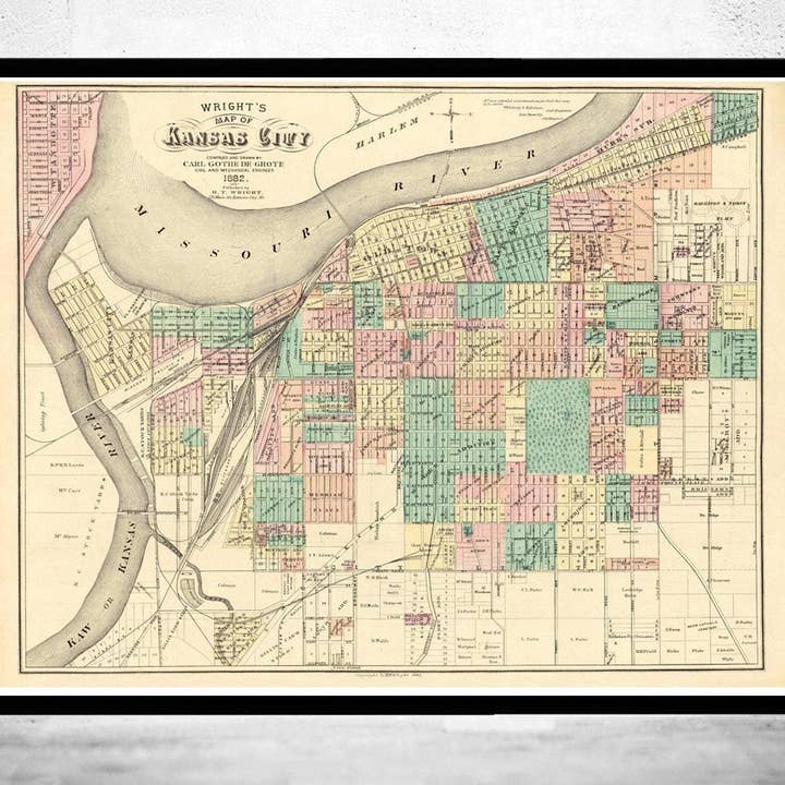 Ancienne carte de Kansas City Missouri 1882 Carte vintage | Impression d'art mural carte vintage pour la vente par OldCityPrints - Old Maps and Posters