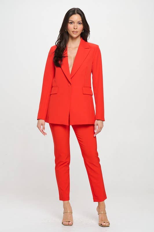 REMOVED BRAND - Wholesale Blazer - Dames - Solide eenknoopssluiting blazer met stretchvoering en klepzakken3