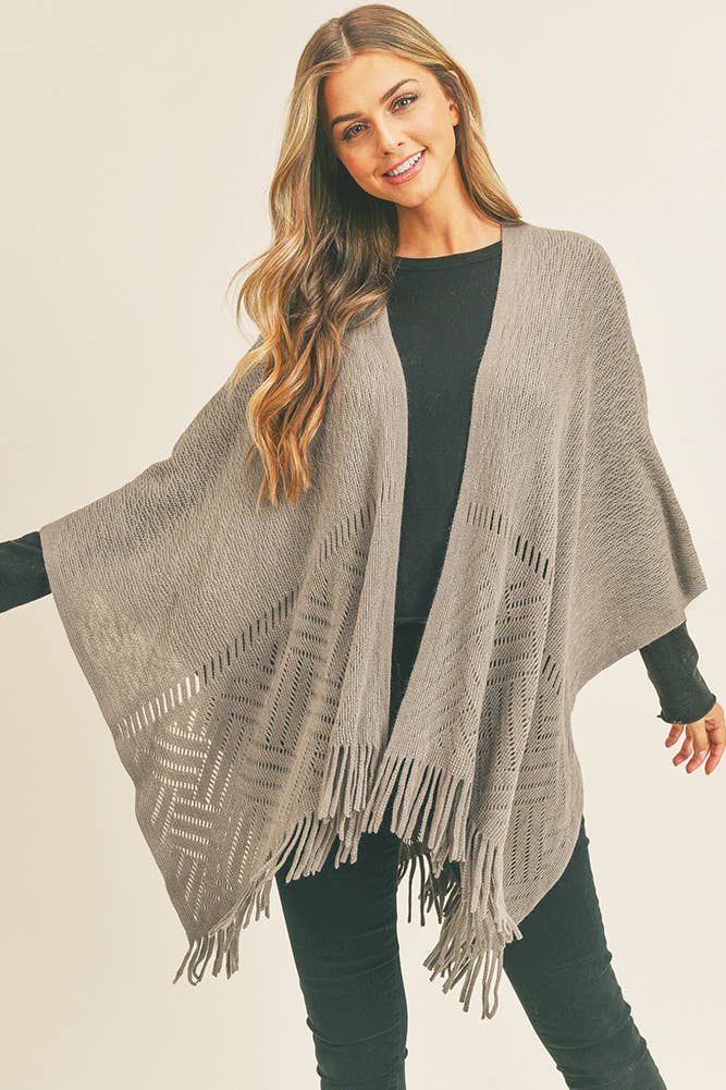 Hana - Wholesale Cardigan - Dames - Visgraat gebreide franje Ruana0