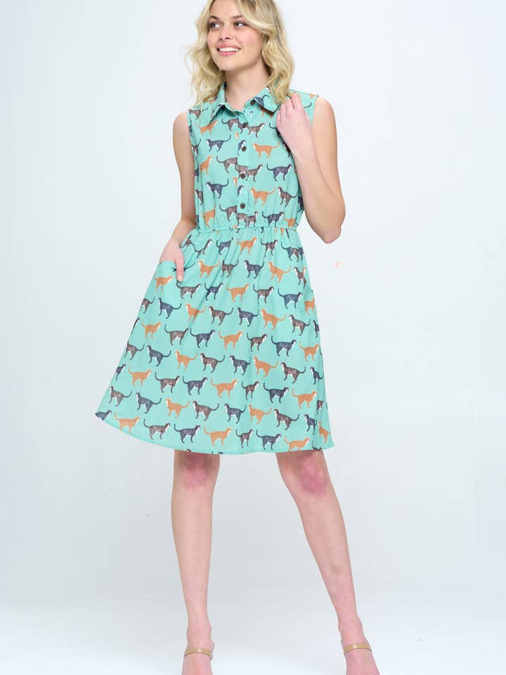 ABITO CON STAMPA DI GATTI MULTICOLORE E TASCHE per la vendita all'ingrosso da parte di SM WARDROBE