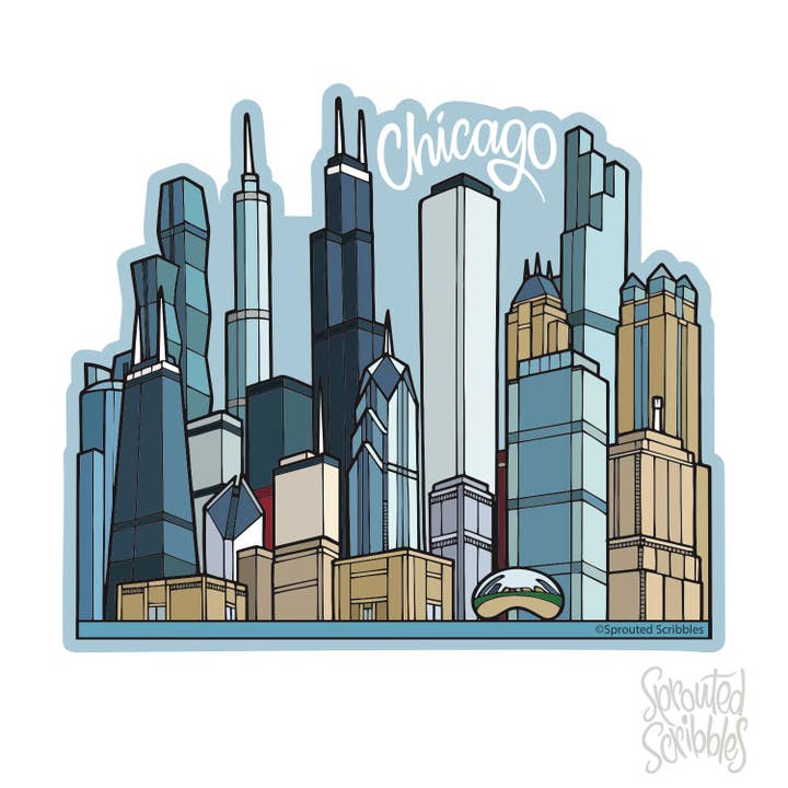 Chicago Sticker - City Skyline Travel for wholesale by Sprouted Scribbles