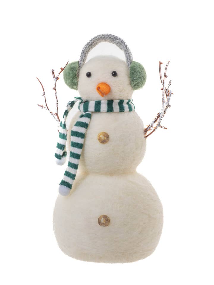 White Big Brother Snowman with Green Earmuffs and Scarf for wholesale by Starlight Collection