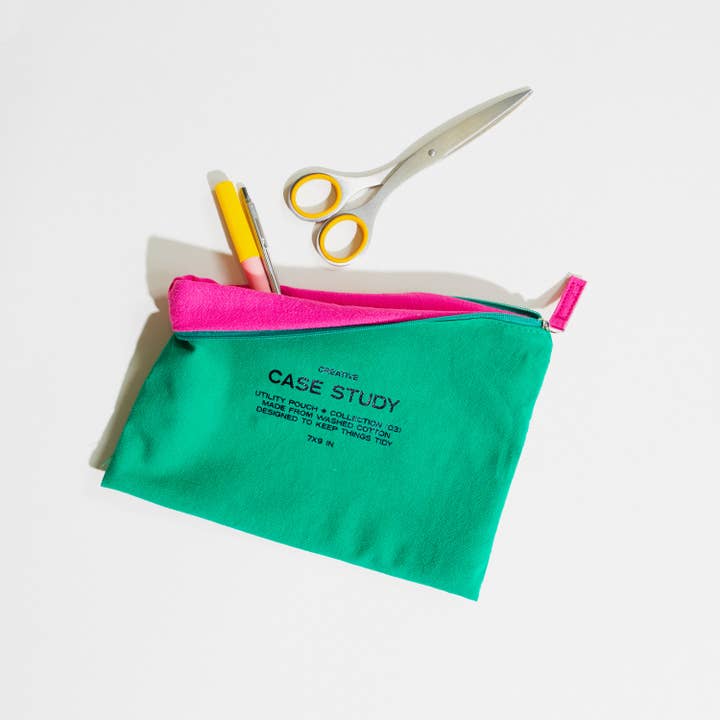 Washed Cotton Zipper Pouch | Kelly Green for wholesale by Case Study