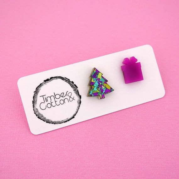 Girlfetti - Wholesale Stud/Post Earrings - Christmas Tree & Present Acrylic Stud Earrings11