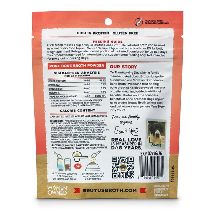 Brutus Broth - Wholesale Pet Food - Dog - Brutus Powdered Probiotic Pork Bone Broth - 3.5oz1