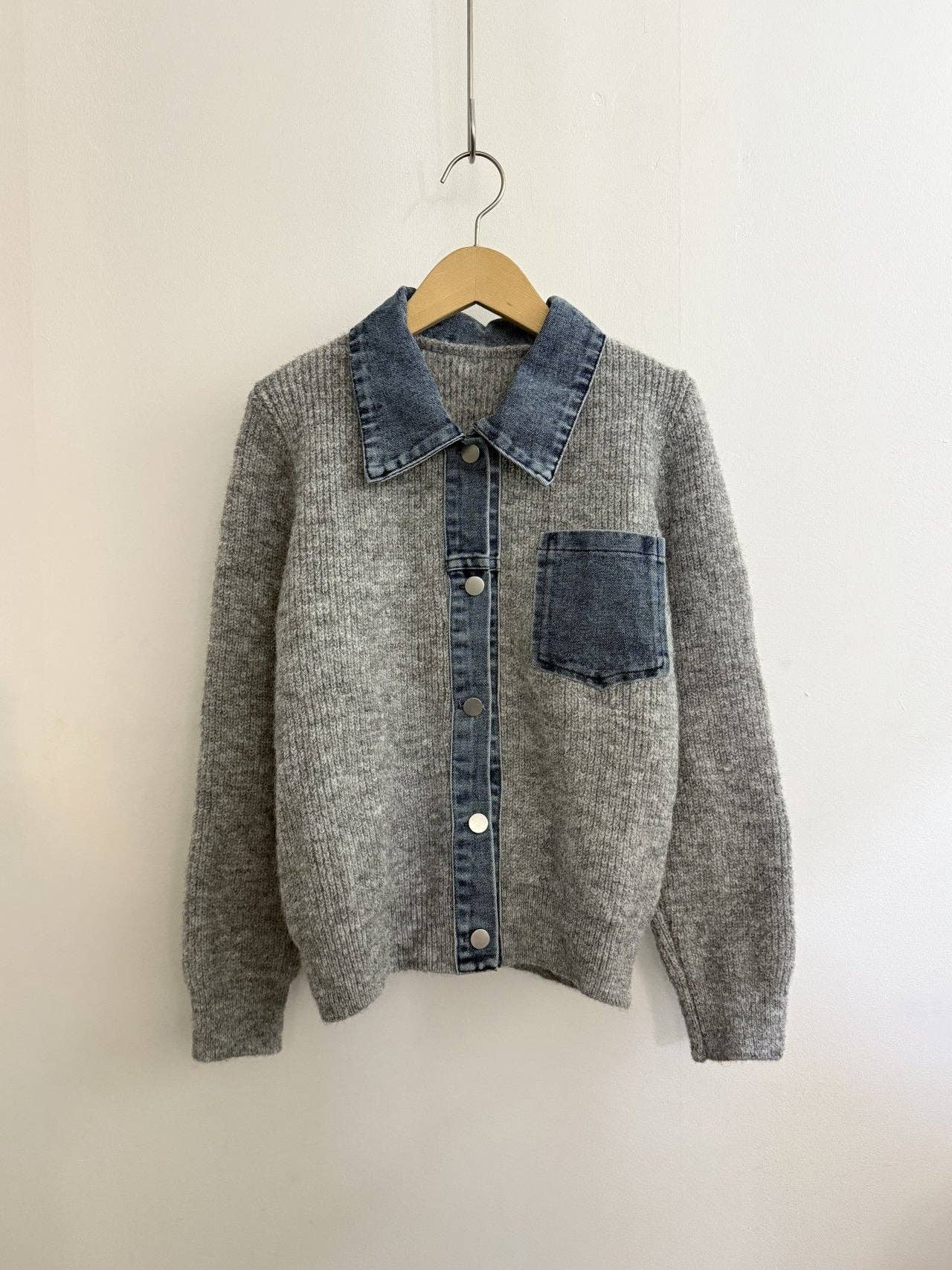 Little Light - Wholesale Jacket - Women's - Denim Layered Pocket Knit Jacket1