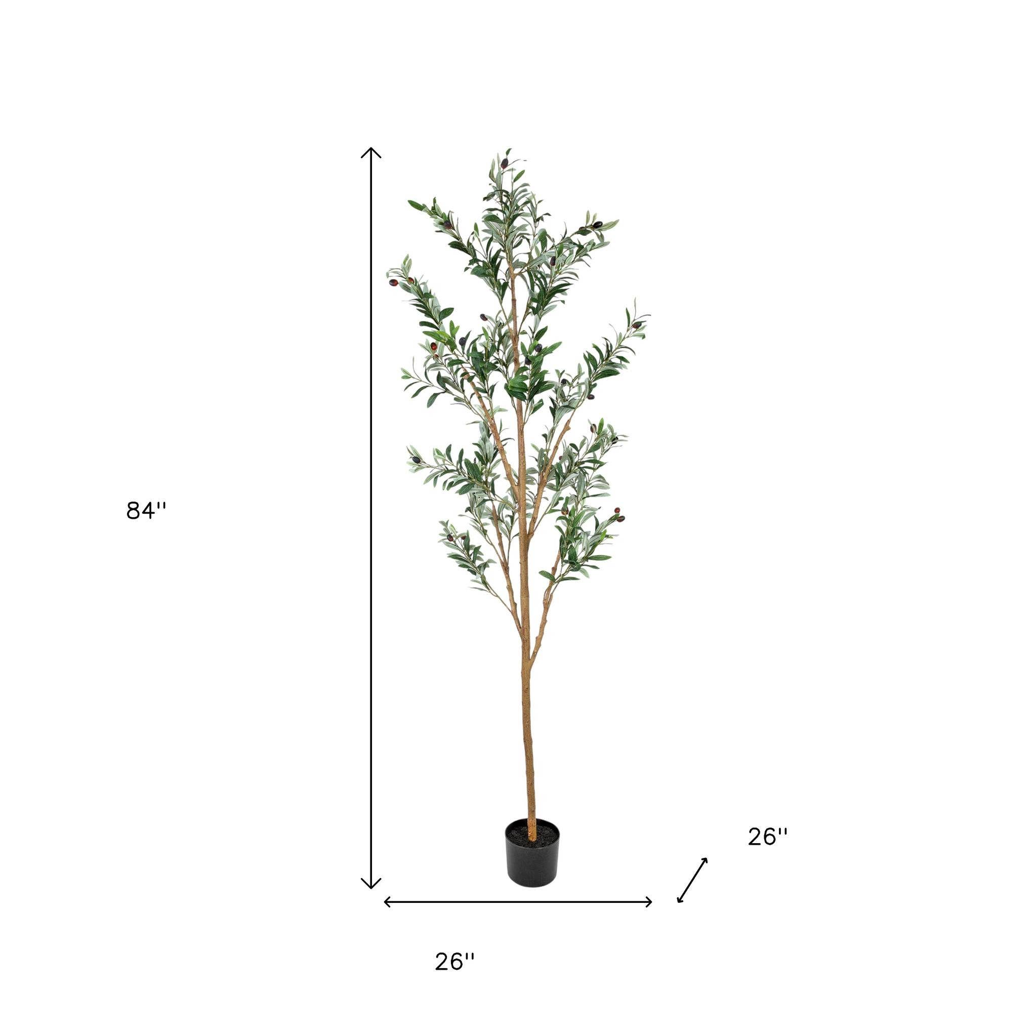 HomeRoots - Wholesale Artificial Plant - Set Of Two 84" Green Artificial Olive Trees in a Black Pot2