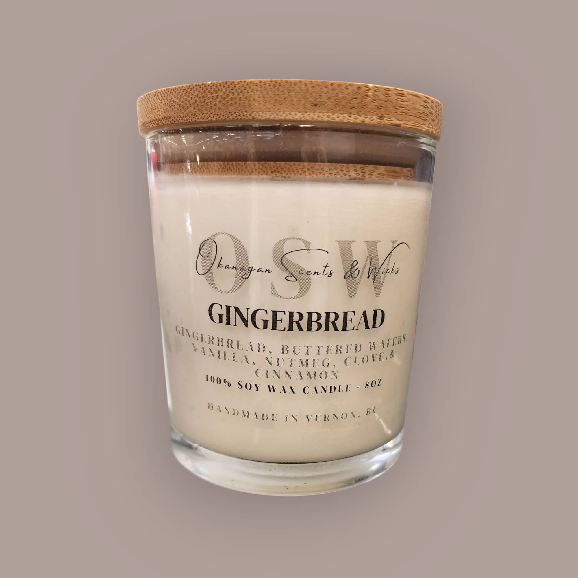 Okanagan Scents & Wicks Ltd. - Wholesale Jar/Filled Candle - Gingerbread 8oz Soy Candle