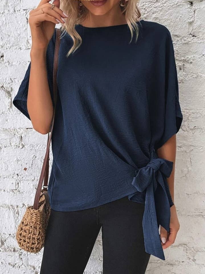 NINEXIS - Wholesale Knit Top - Women's - CWTBLS1135_SOLID SUMMER KNOTTED BAT SLEEVE TOP