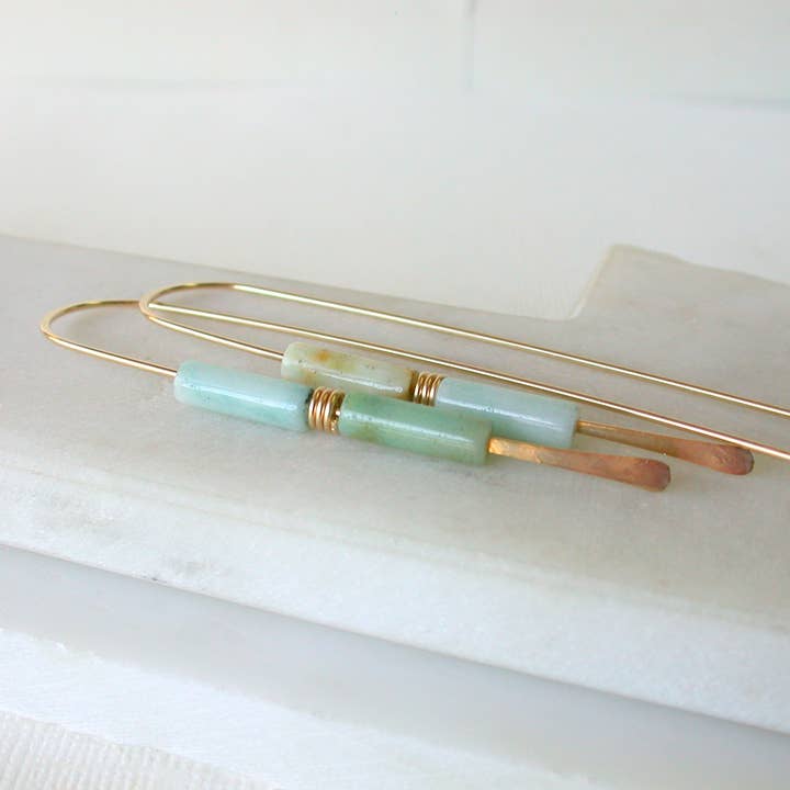 Linda Trent Jewelry - Wholesale Hoop Earrings - Aquamarine Gemstone Threader Earrings