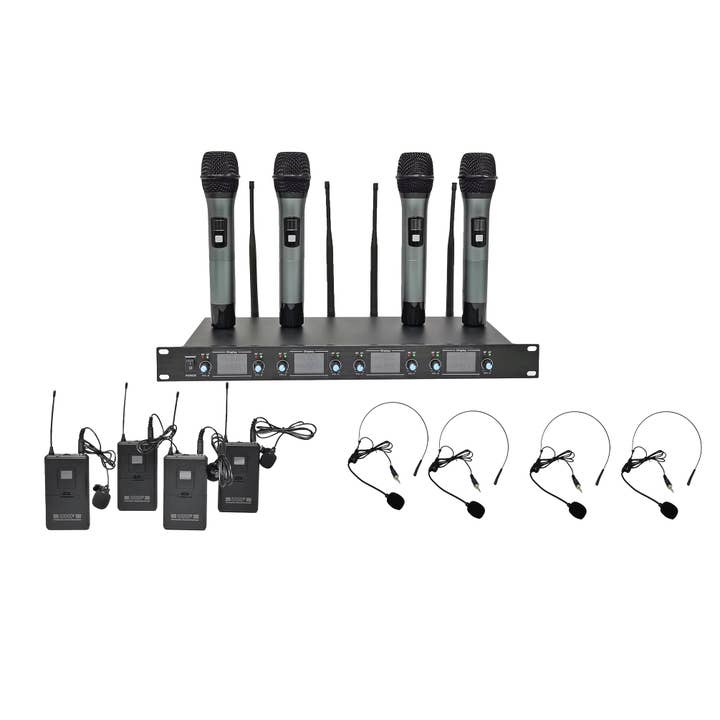 Wireless Microphone 8 Channel Uhf 4 Handheld 4 Headset 4 Lapel 4 Belt Church 15749 for wholesale by FIXTUREDISPLAYS