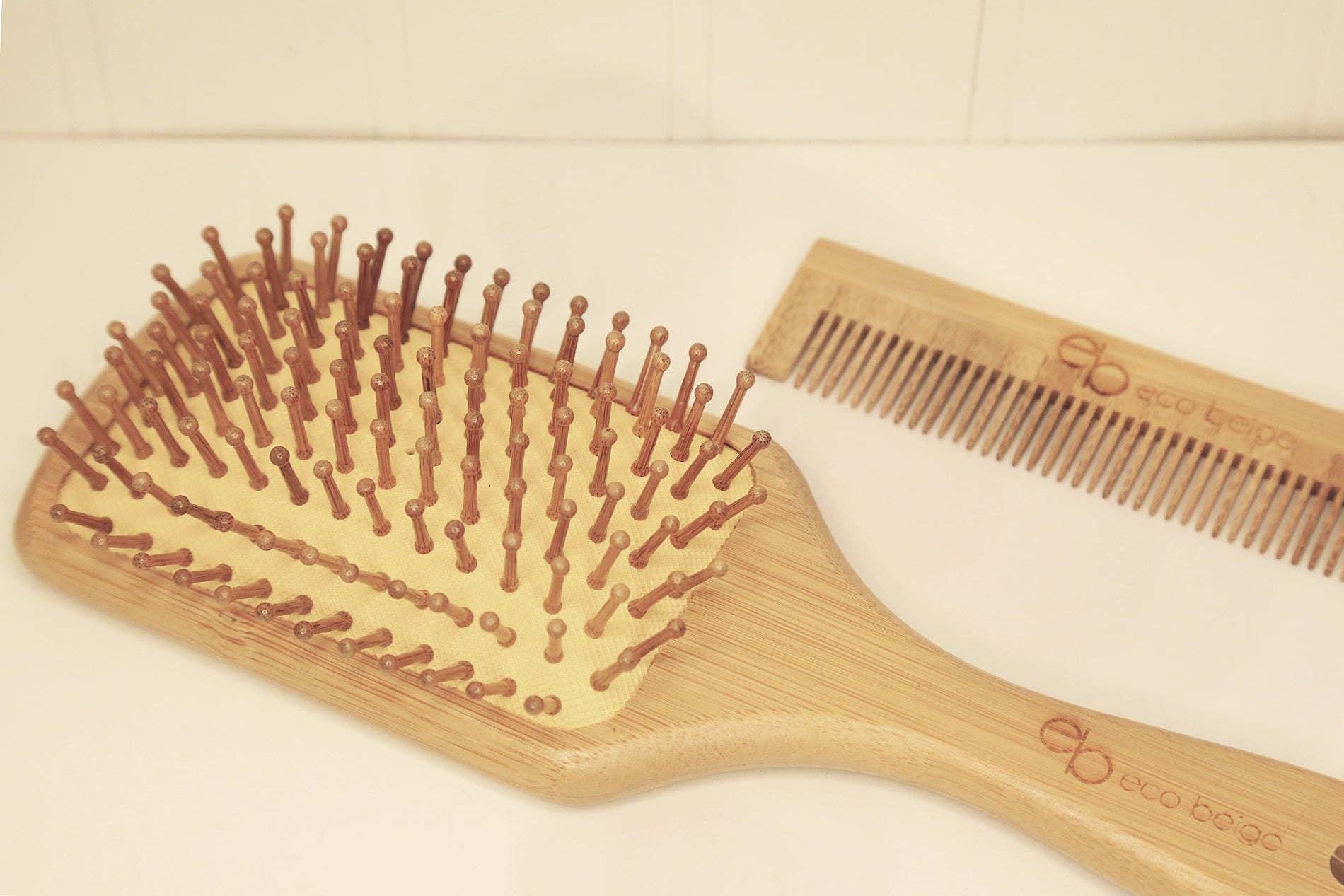 Eco Beige - Wholesale Hair Brush/Comb - Cushioned Bamboo Hair Brush- Rectangle2