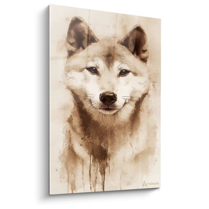 Sepia Watercolor Canine Portrait Painting - Tender Look - Shiba Inu Edition for wholesale by Walensky