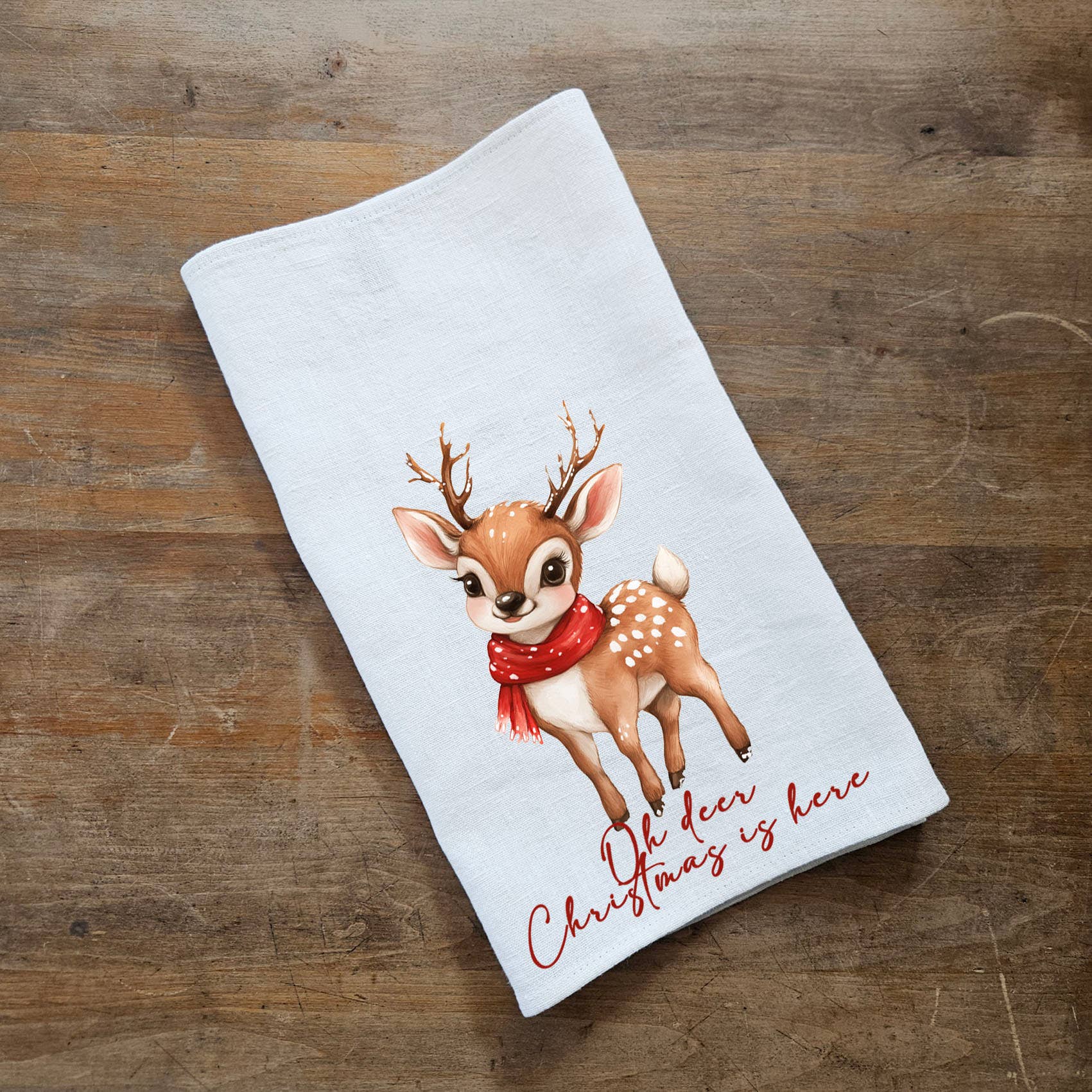 NorraVilla – wholesale Tea towel – 100% Linen Guest Towel with Babby reindeer Merry Christmas 2