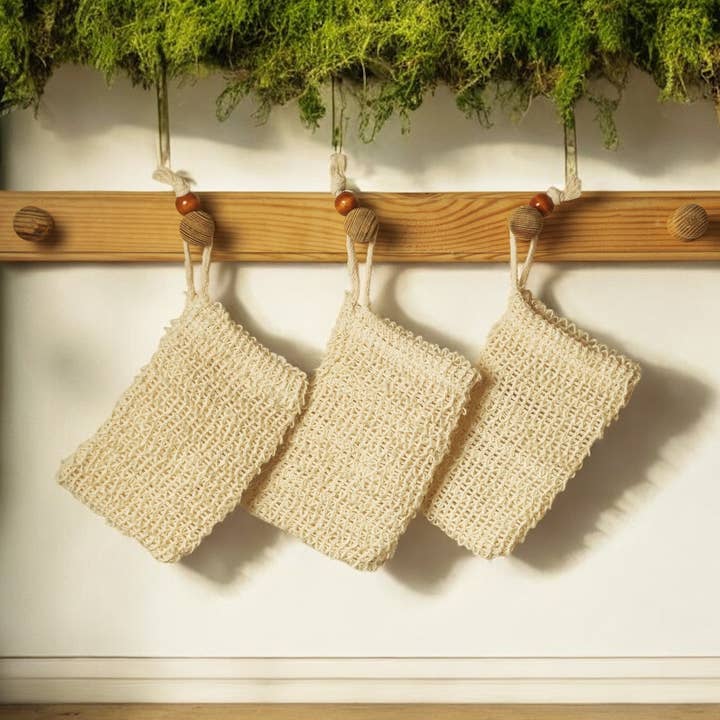 Set of 3 Sisal Soap Saver Bag | Holiday Soap Bestseller for wholesale by Bamboo Switch