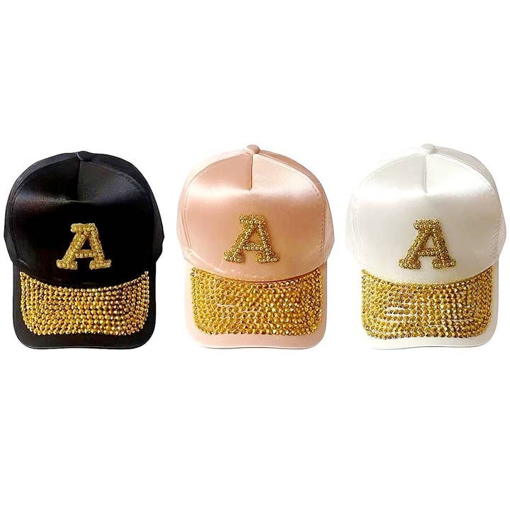 Diacly - Wholesale Baseball Cap - Women's - 12pk Alphabet A Stain Rhinestone Cap