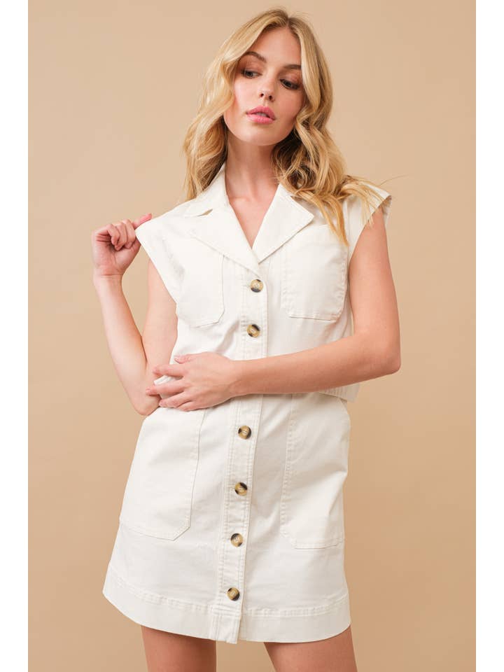 Blue B - Wholesale Dress - Women's - 22779D-Garment Washed Collared Cargo Twill Dress4