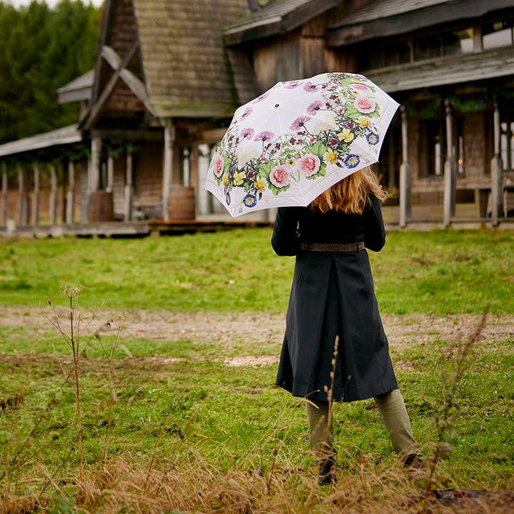 Koustrupco - Vendita all'ingrosso Ombrello - Donna - Ombrello pieghevole con manico in bambù e motivo giardino fiorito2