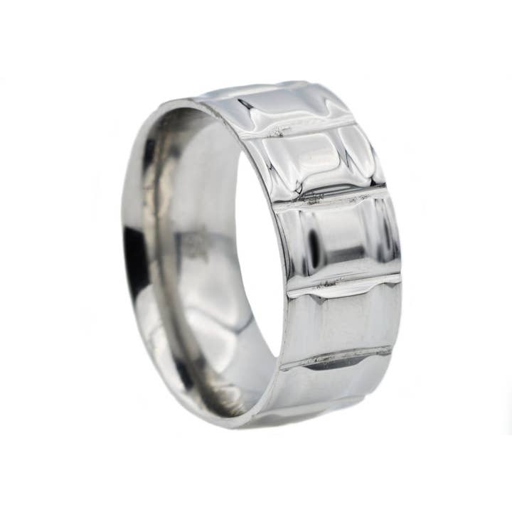 Men's Polished Stainless Steel Tire Band Ring for wholesale by Blackjack Mens Jewelry