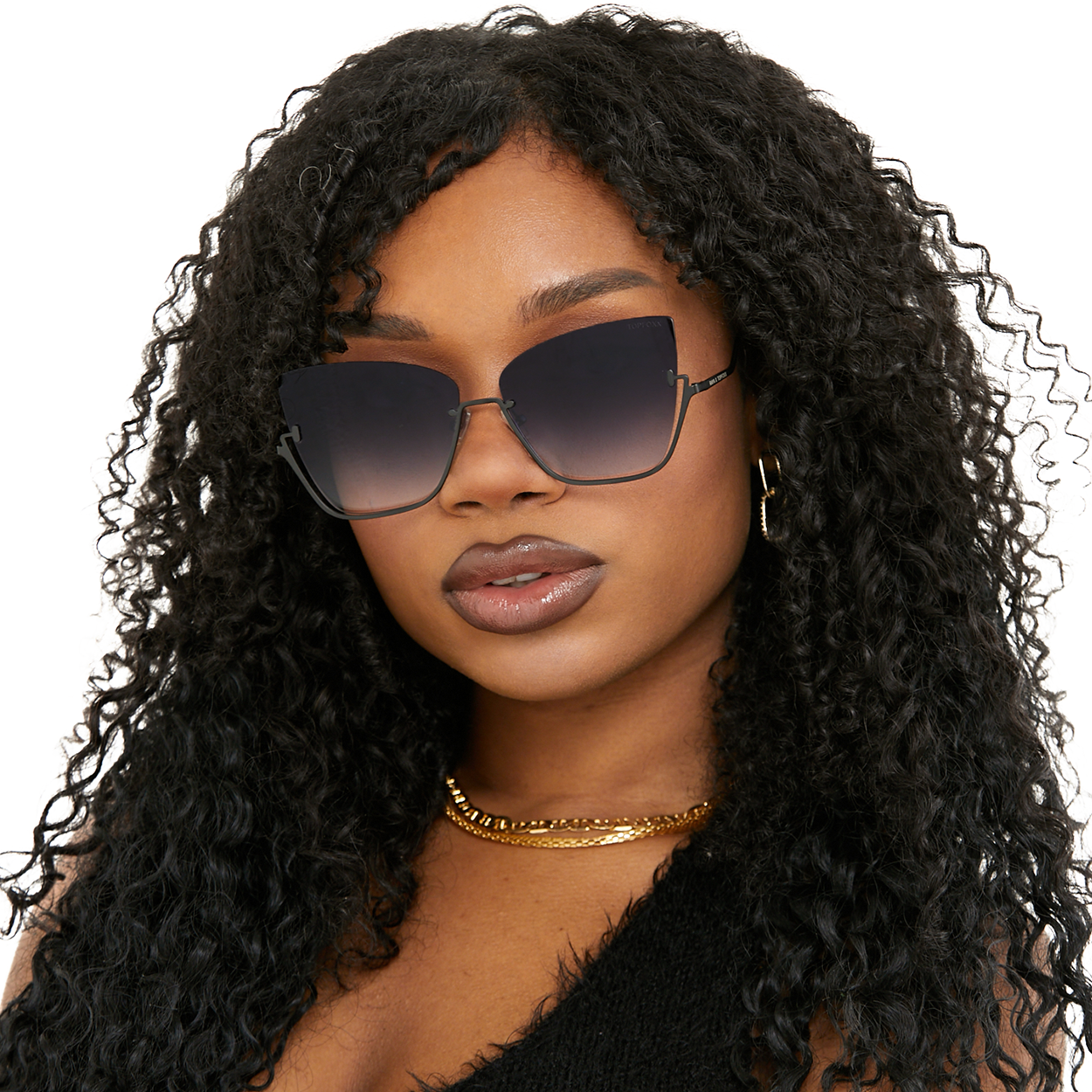 TOPFOXX - Wholesale Sunglasses - Women's - Vixen - Black Lens Black Frame Metal Cateye Sunglasses1