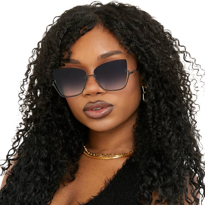 TOPFOXX - Wholesale Sunglasses – Women's - Vixen - Black Lens Black Frame Metal Cateye Sunglasses1