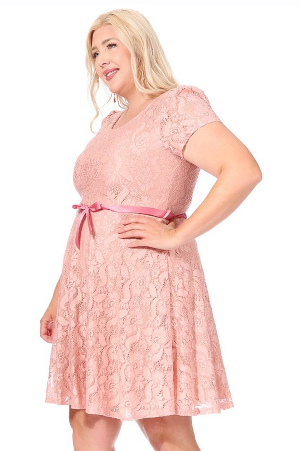 MOA COLLECTION - Vente Robe – femme - Robe midi de soirée en dentelle à manches courtes pour femmes grande taille11
