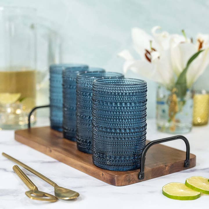 Greenline Goods - Wholesale Drinking Glass/Cup - Hobnail Drinking Glasses - Blue 13 oz ( Set of 4 )