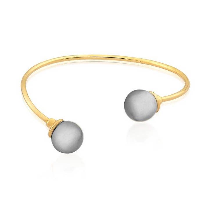 Open armband met twee parels - goud verguld - grafietparels voor wholesale door Carla Dieterich