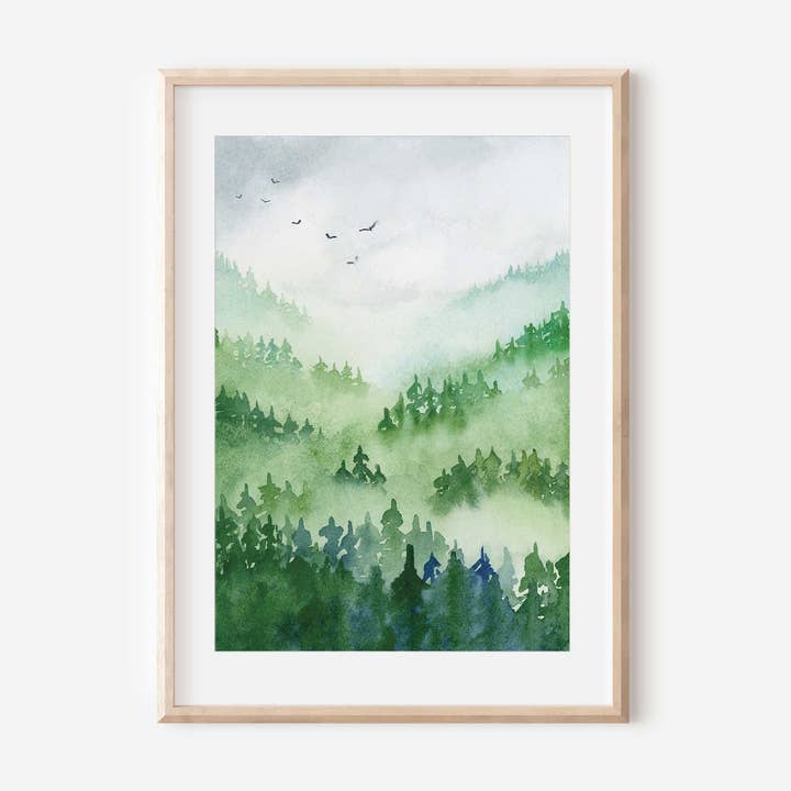 Jenny Vellacott - Wholesale Art Print - Forest Print of Forest Mountain Print Green Forest Art Print