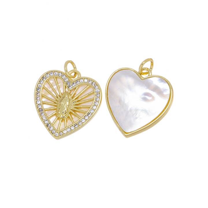 Jewel Pledge - Wholesale Individual Charm/Pendant - Guadalupe Gold Heart Charm with Mother of Pearl CPG27454