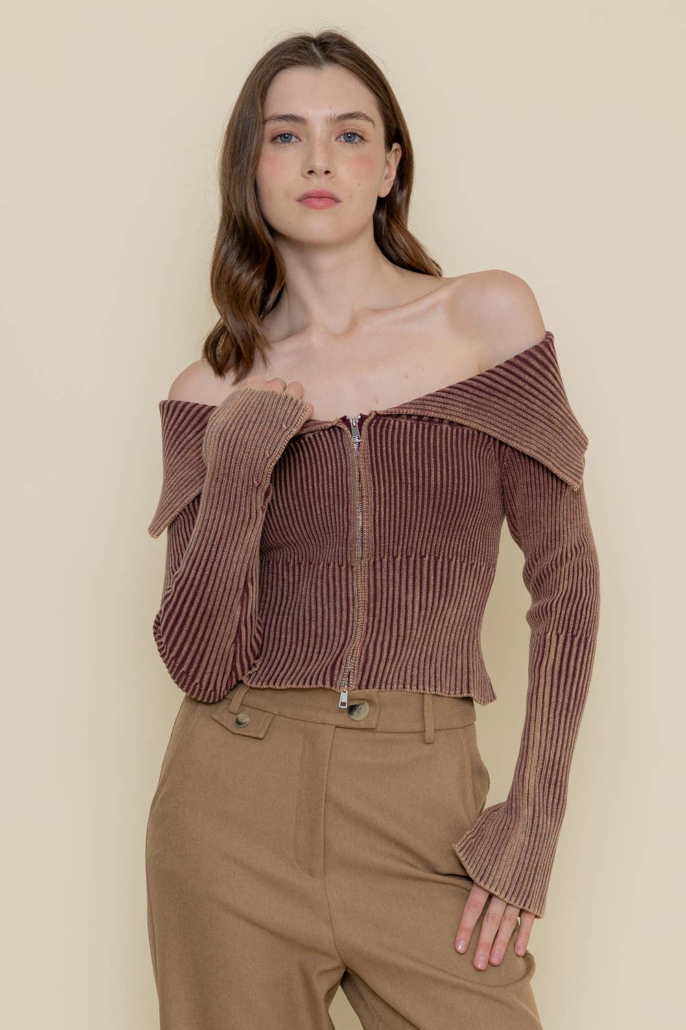 Fore Collection – wholesale Knitted jumper – Women′s – CHIC RETRO VINTAGE MINERAL WASH KNIT SWEATER TOP-TI5517FO7