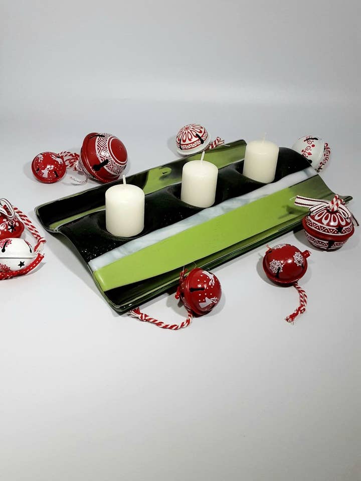 Green Iridized Glass Candle Holder for wholesale by Glasstopia