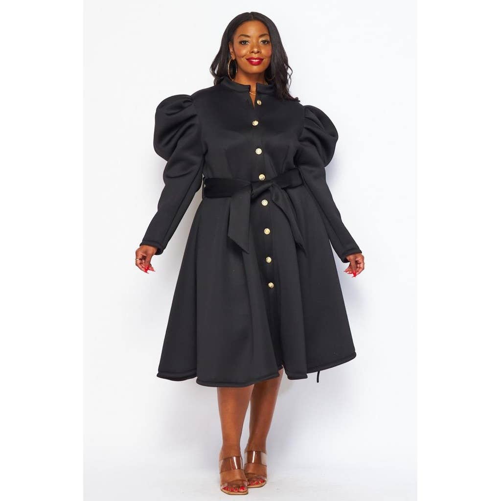 Esmeray Clothing - Vente Robe – femme - Robes mi-longues boutonnées à manches bouffantes Plus0