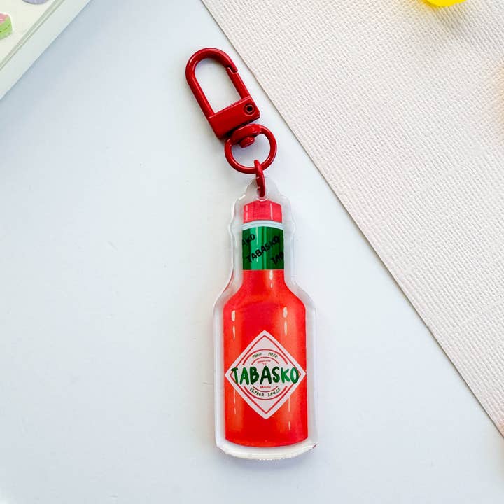 Tabasco Hot Sauce Double-sided Acrylic Keychain with Epoxy for wholesale by PekoPuff