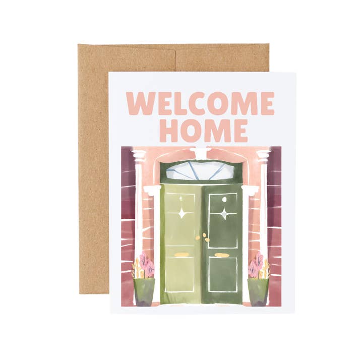 Biglietto di Benvenuto a Casa Verde e Rosa per Inaugurazione della Casa per la vendita all'ingrosso da parte di Cryptic Paper Co.