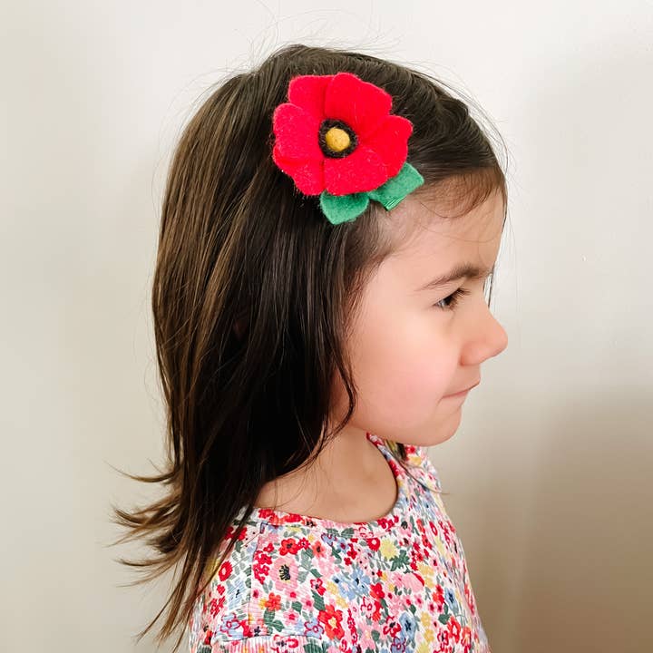 delphinette - Wholesale Hair Clip - Kids - Red Poppy Hair Clip - August Birth Month Flower Gift1